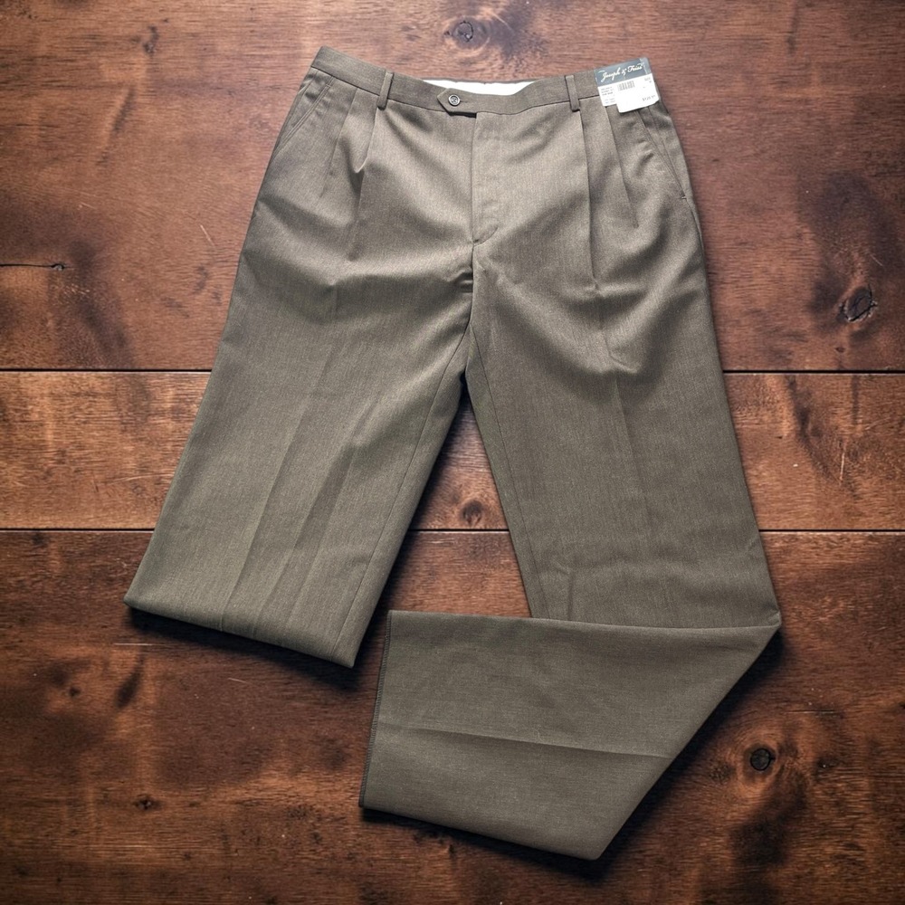 NEW Joseph & Feiss Mens W38 RAW HEM Pleated Wool Dress Pants Olive Brown Classic